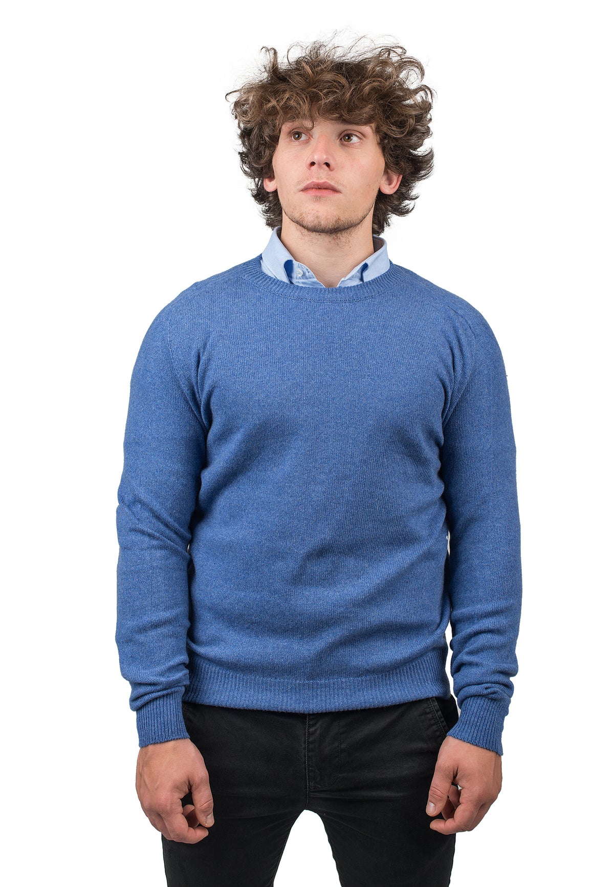 Herren-Rundhalspullover aus regeneriertem Kaschmir, Farbe Hellblau | Dalle Piane Cashmere