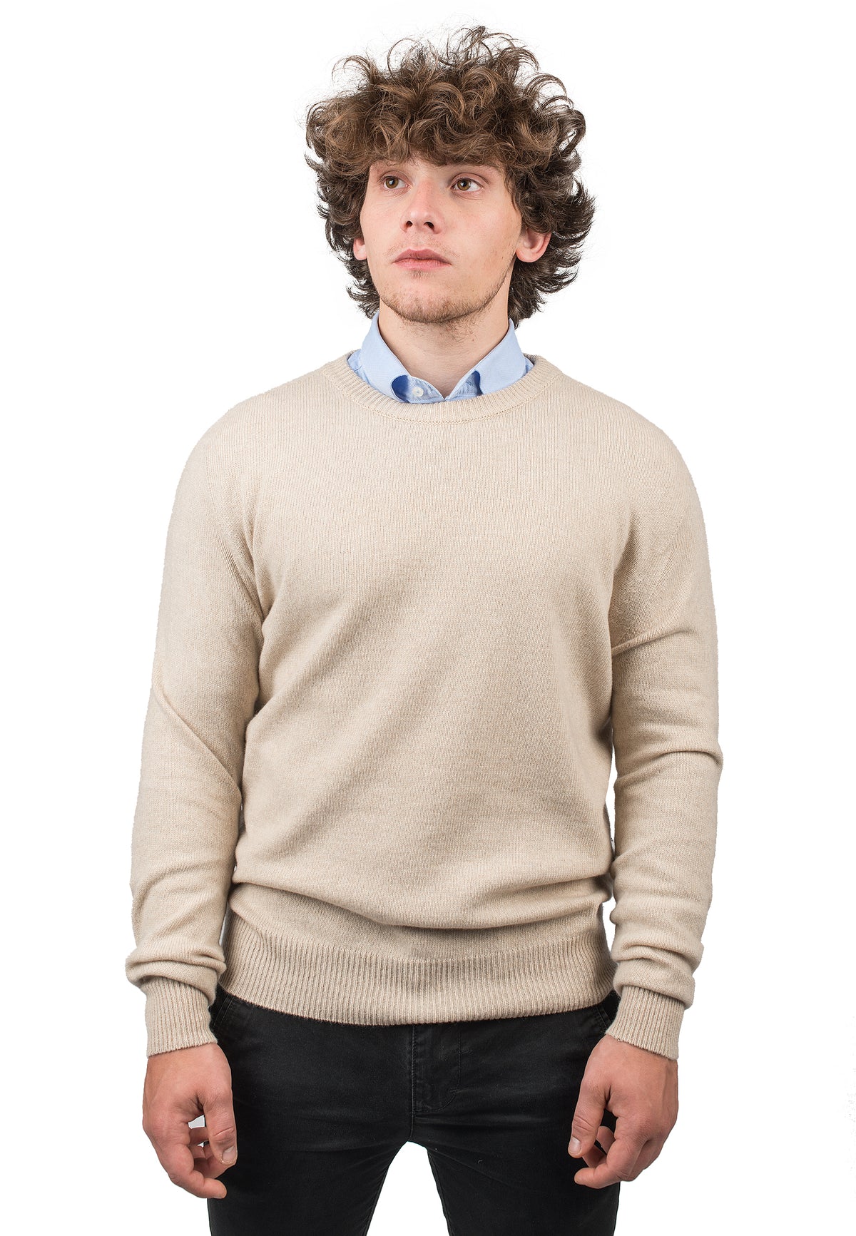 Herren-Rundhalspullover aus regeneriertem Kaschmir, Farbe Beige | Dalle Piane Cashmere