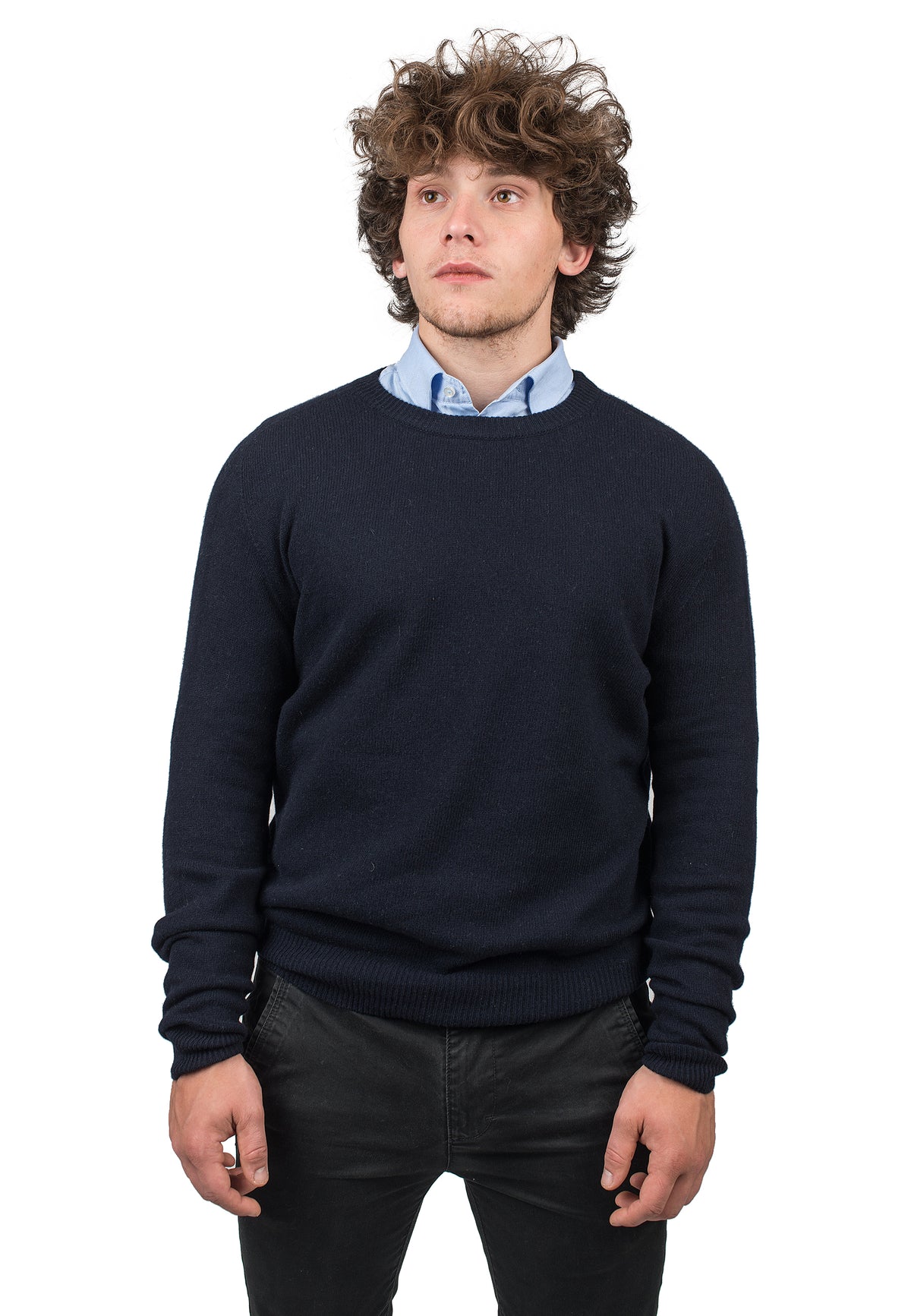 Herren-Rundhalspullover aus regeneriertem Kaschmir, Farbe Blau | Dalle Piane Cashmere
