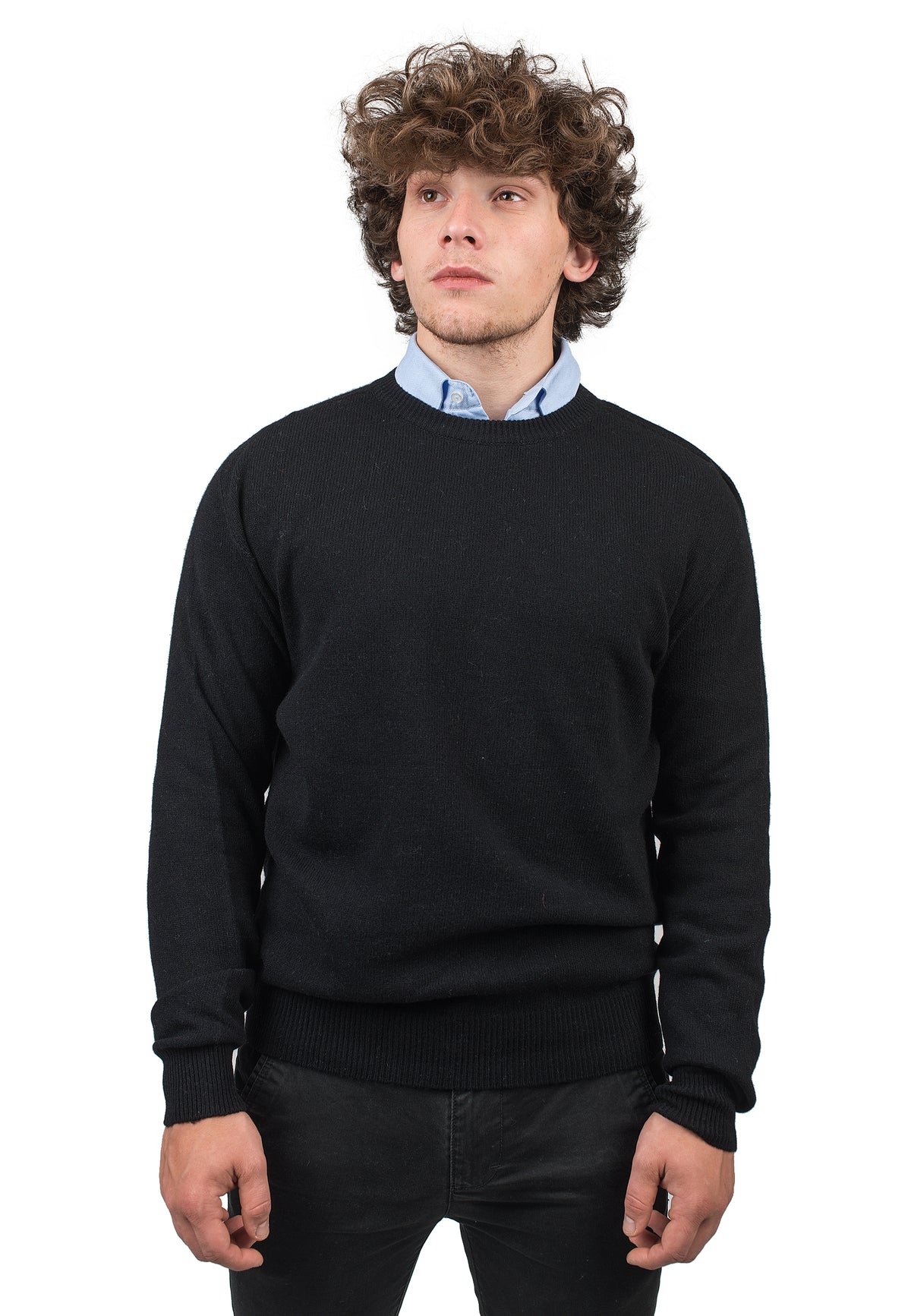 Herren-Rundhalspullover aus regeneriertem Kaschmir, Farbe Schwarz | Dalle Piane Cashmere