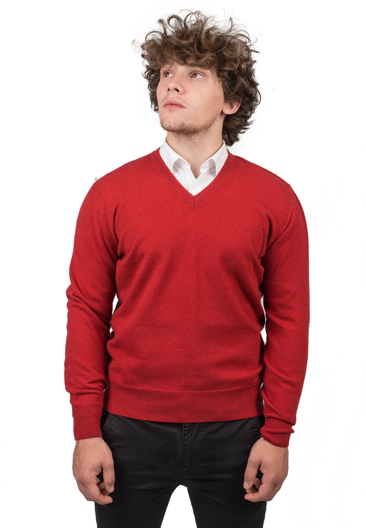 V-Ausschnitt 100 % Kaschmir, Farbe Rot | Dalle Piane Cashmere