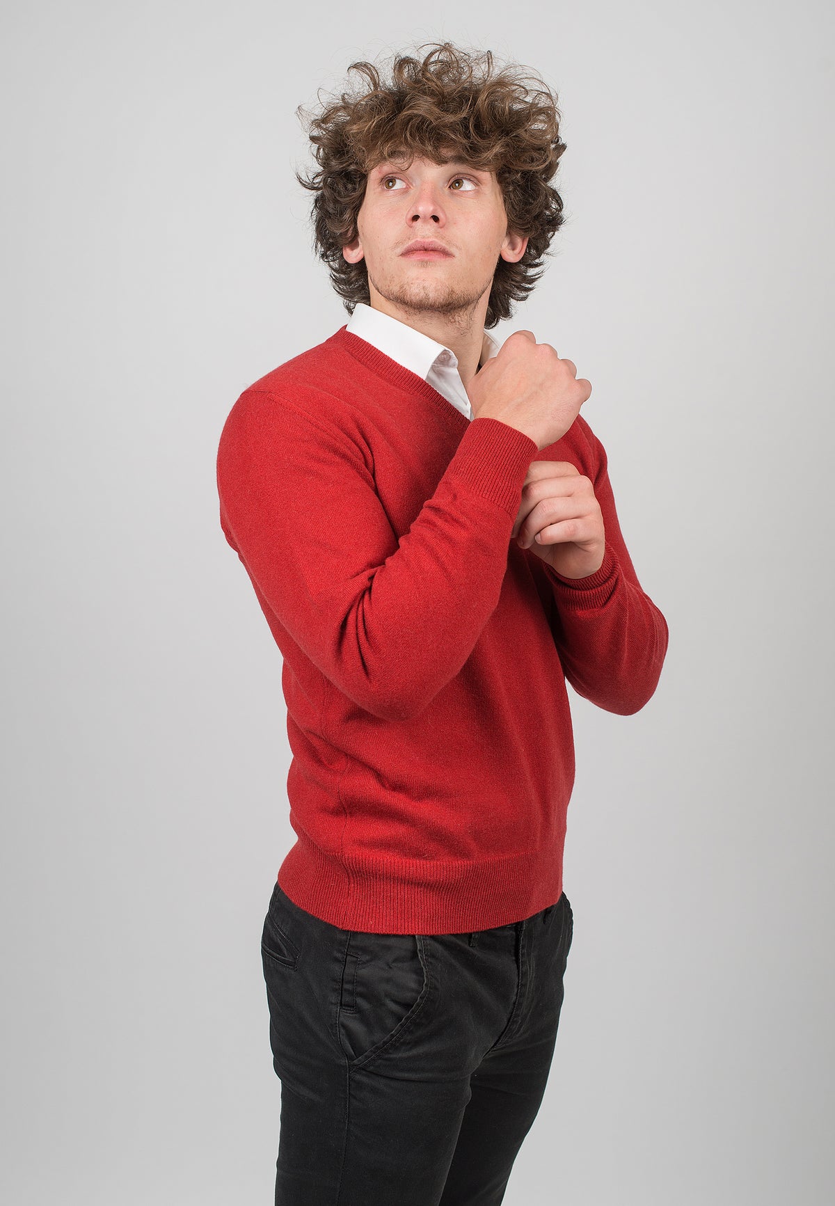 V-Ausschnitt 100 % Kaschmir, Farbe Rot, Ansicht 3 | Dalle Piane Cashmere