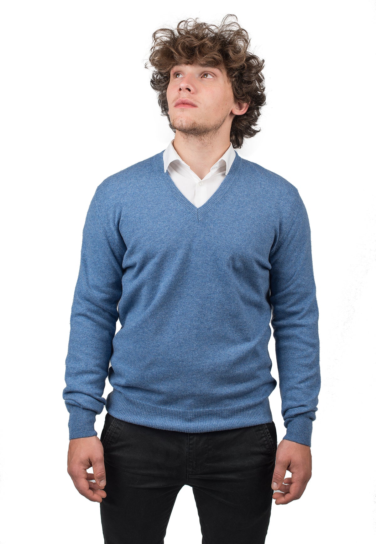 V-Ausschnitt 100 % Kaschmir, Farbe Hellblau | Dalle Piane Cashmere