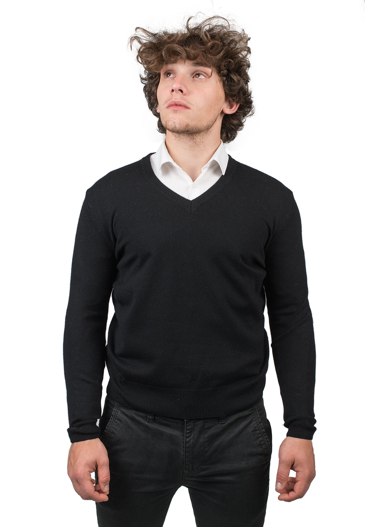V-Ausschnitt 100 % Kaschmir, Farbe Schwarz | Dalle Piane Cashmere