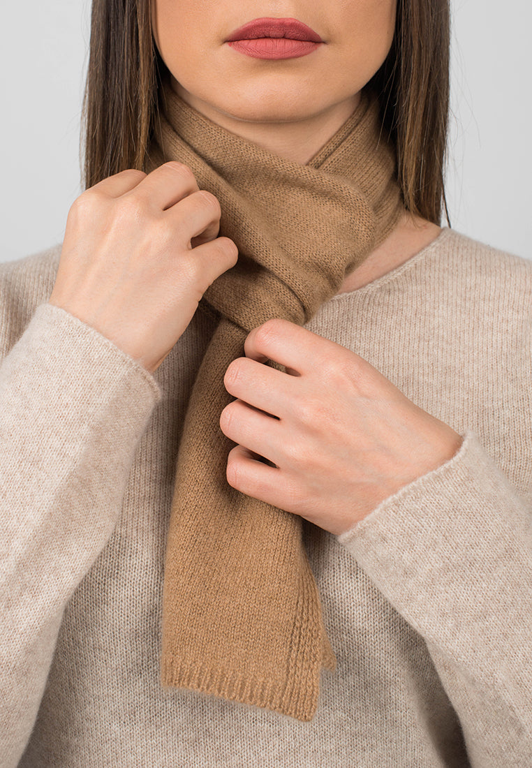 Mini Schal 100 % Kaschmir, Farbe Kamel, Ansicht 4 | Dalle Piane Cashmere