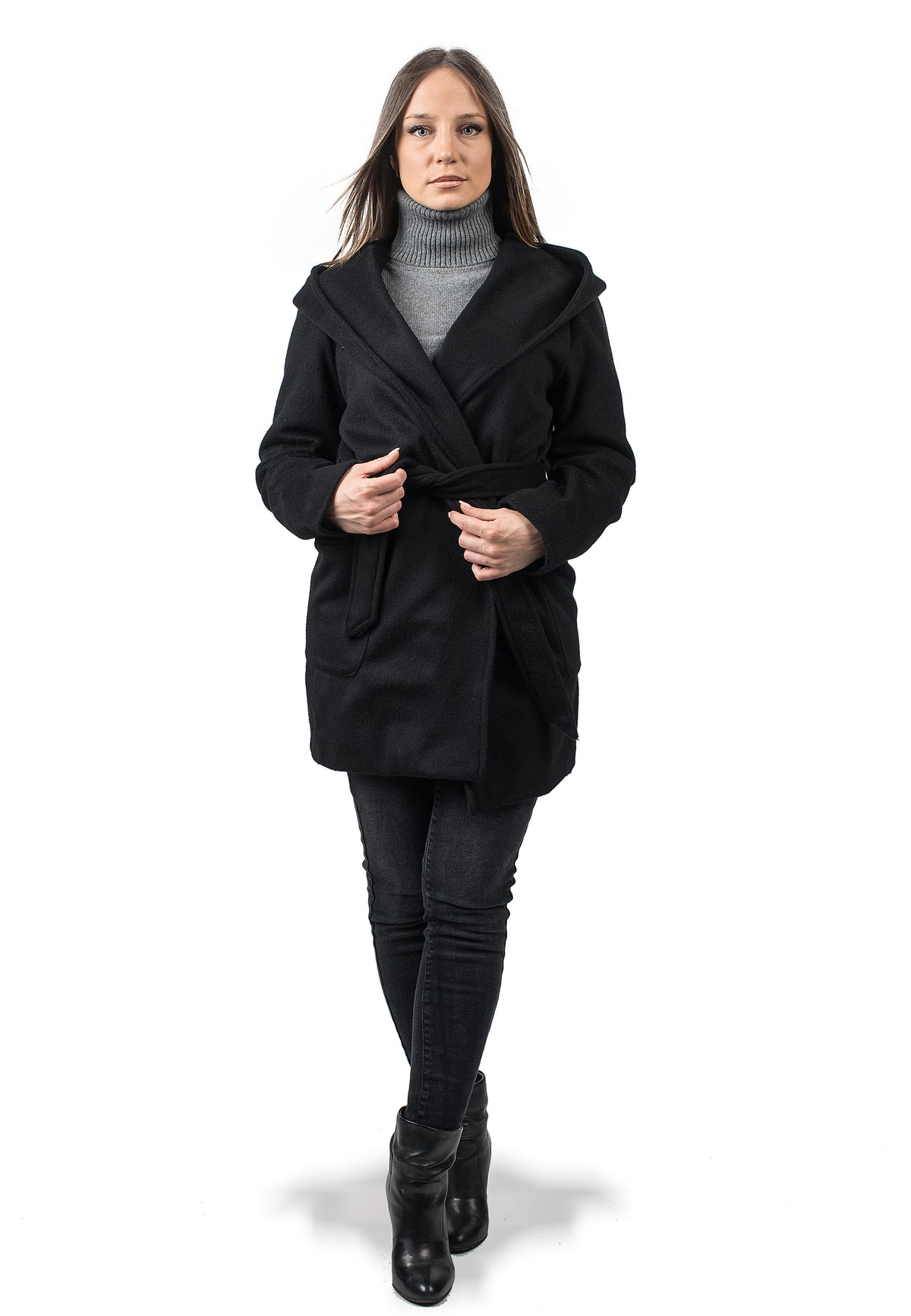 Mantel mit Kapuze aus Wollmischung mit Kaschmir, Farbe Schwarz | Dalle Piane Cashmere