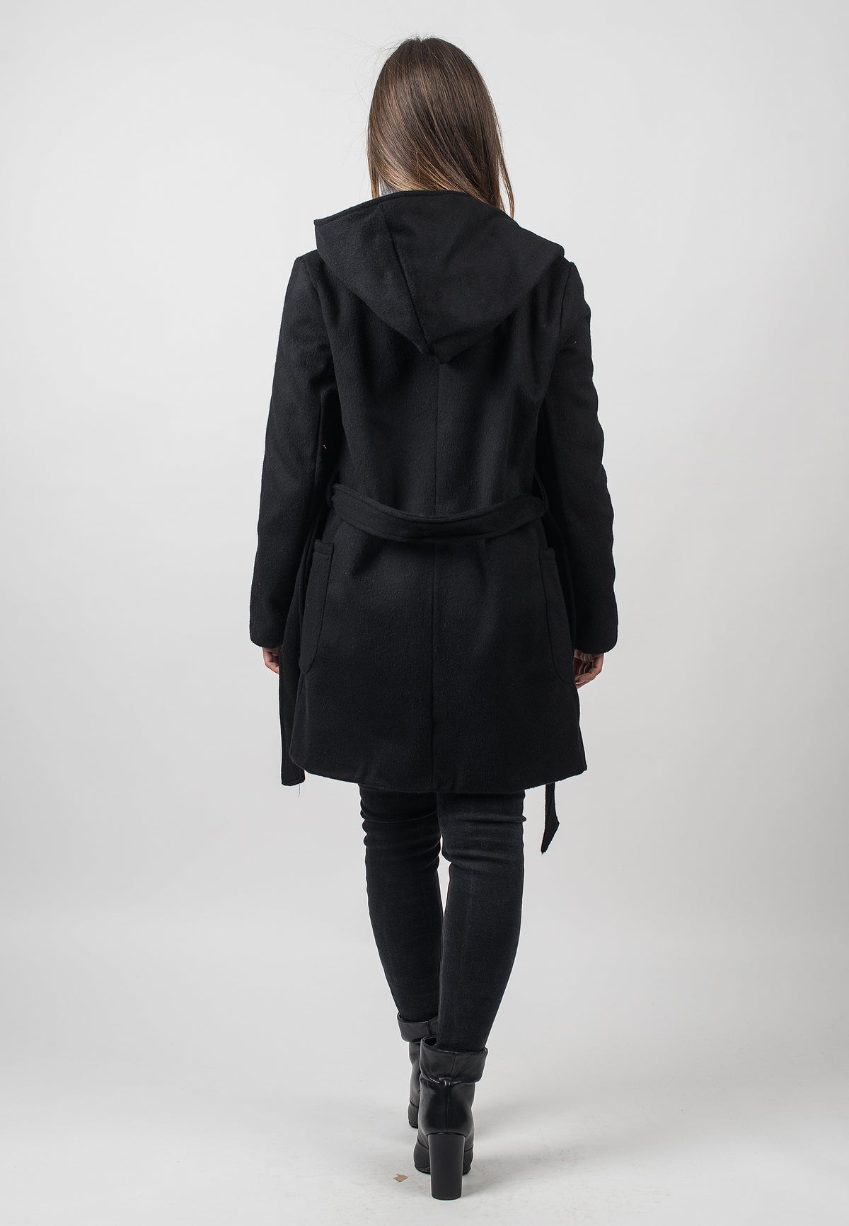 Mantel mit Kapuze aus Wollmischung mit Kaschmir, Farbe Schwarz, Ansicht 4 | Dalle Piane Cashmere