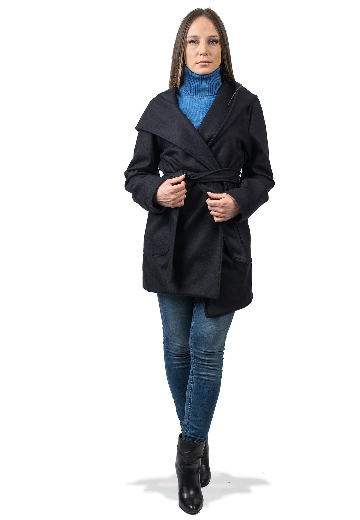 Mantel mit Kapuze aus Wollmischung mit Kaschmir, Farbe Blau | Dalle Piane Cashmere