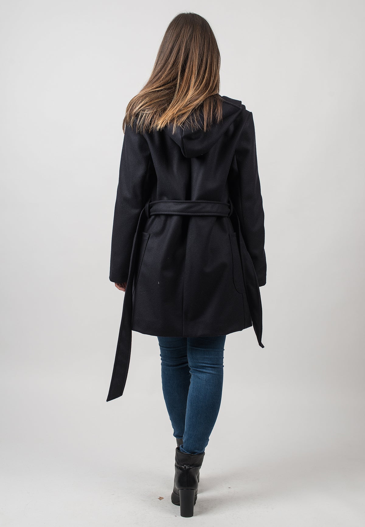 Mantel mit Kapuze aus Wollmischung mit Kaschmir, Farbe Blau, Ansicht 4 | Dalle Piane Cashmere