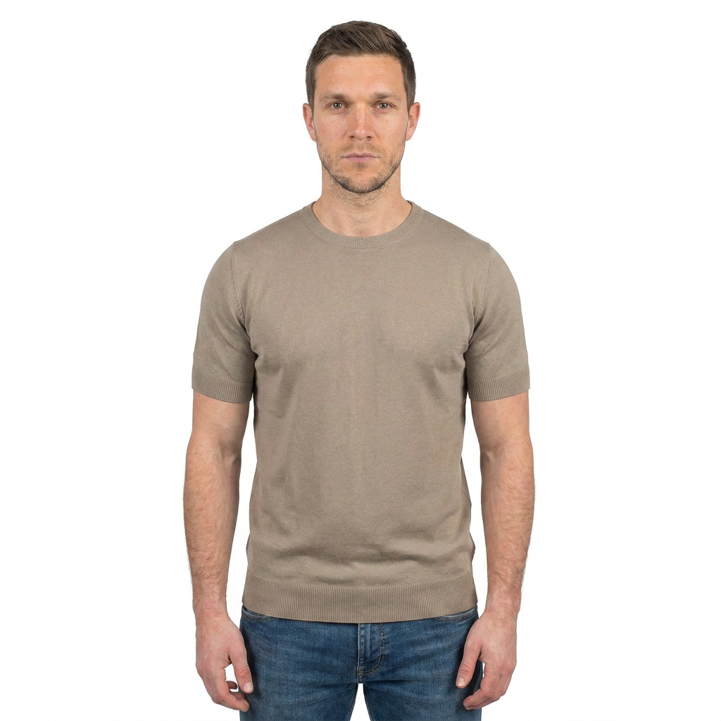 T-Shirt mit kurzen Ärmeln 100 % Baumwolle, Farbe Taupe | Dalle Piane Cashmere