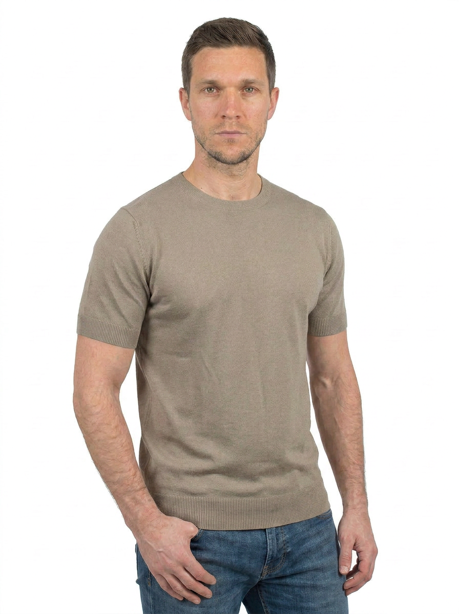 T-Shirt mit kurzen Ärmeln 100 % Baumwolle, Farbe Taupe, Ansicht 4 | Dalle Piane Cashmere
