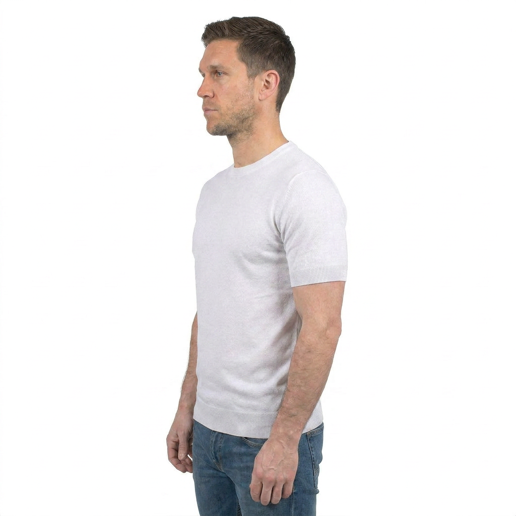 T-Shirt mit kurzen Ärmeln 100 % Baumwolle, Farbe Weiß, Ansicht 3 | Dalle Piane Cashmere