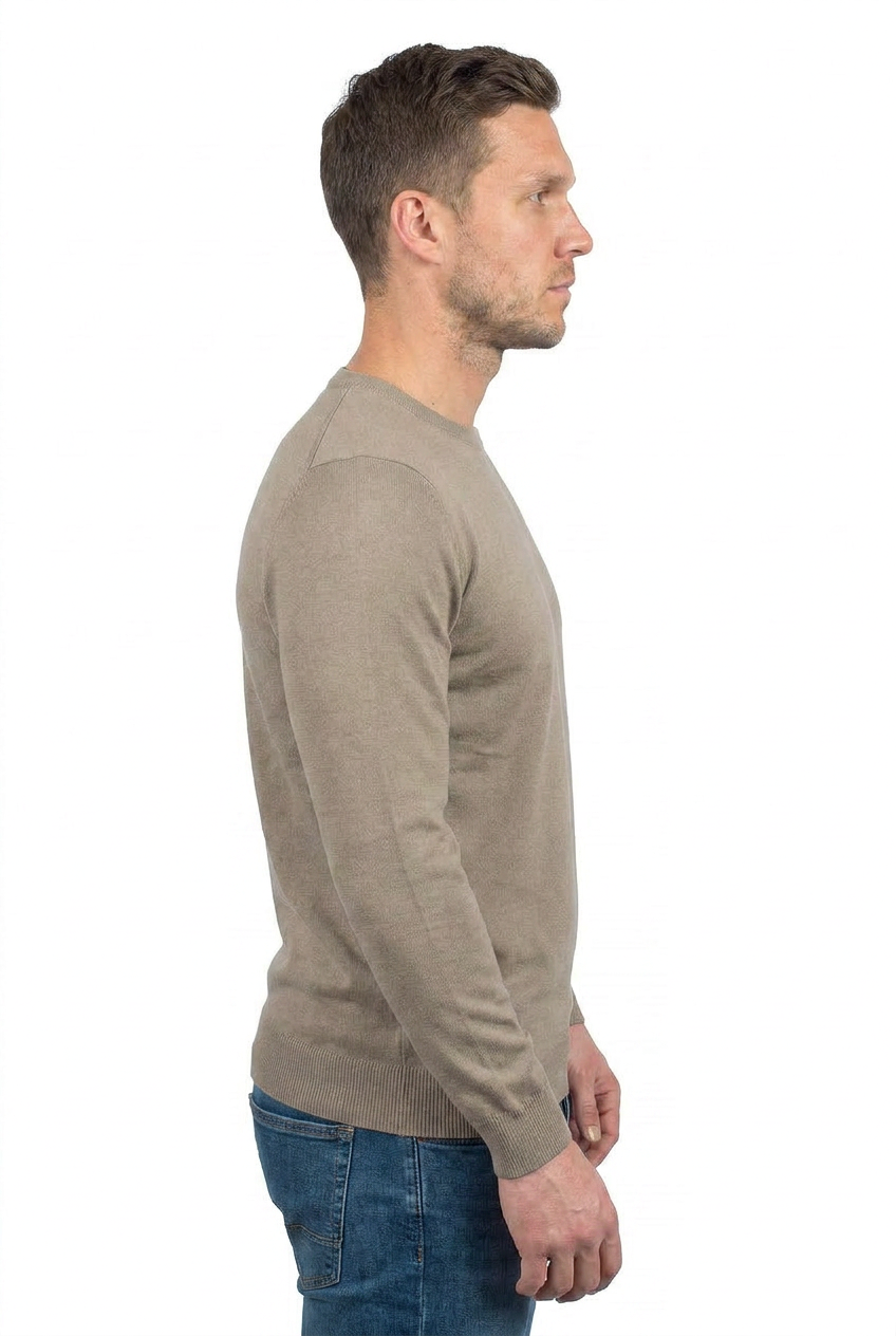 Rundhals 100 % Baumwolle, Farbe Taupe, Ansicht 3 | Dalle Piane Cashmere