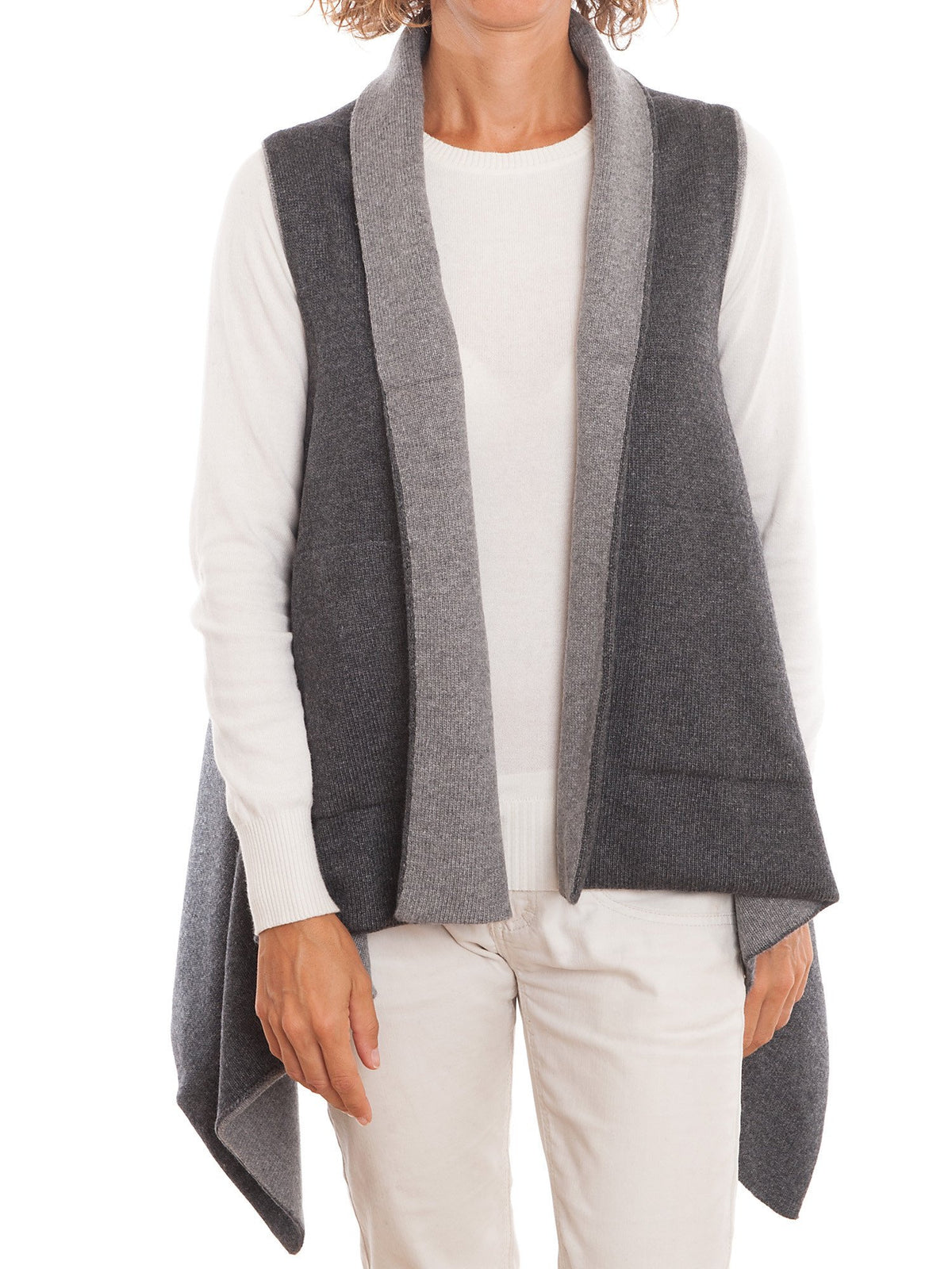 Zweifarbiges Cape aus Kaschmirmischung, wendbar, Farbe Anthrazit Grau | Dalle Piane Cashmere