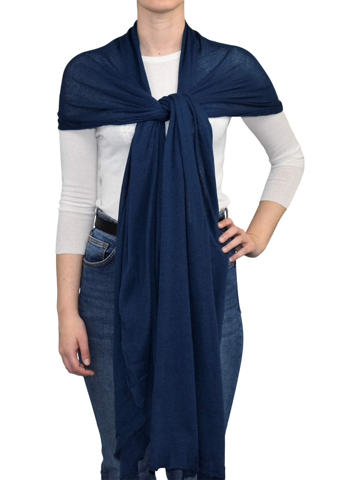 Stola Baumwolle und Kaschmir, Farbe Blau, Ansicht 2 | Dalle Piane Cashmere