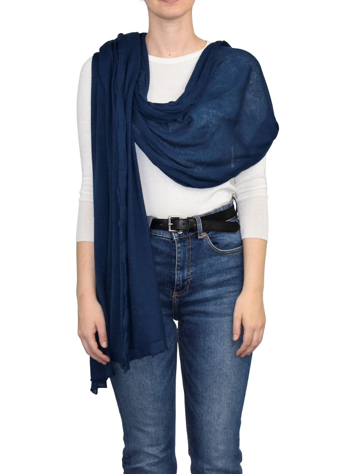Stola Baumwolle und Kaschmir, Farbe Blau | Dalle Piane Cashmere