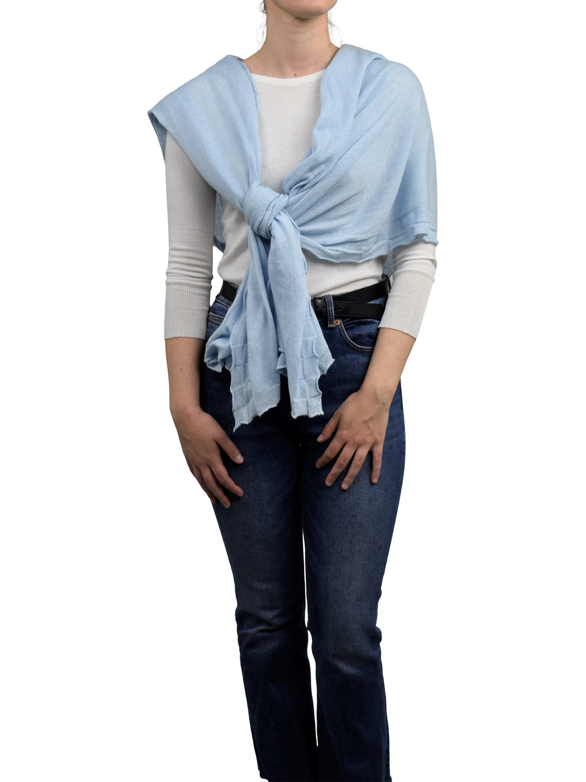 Stola Baumwolle und Kaschmir, Farbe Himmel, Ansicht 3 | Dalle Piane Cashmere