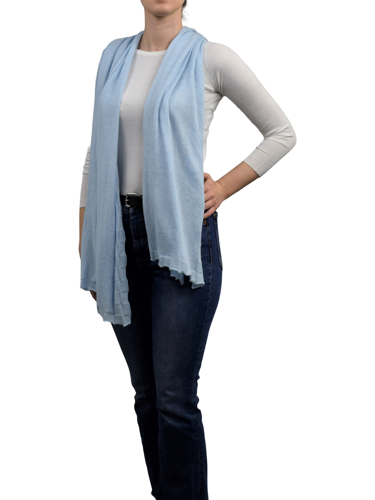 Stola Baumwolle und Kaschmir, Farbe Himmel, Ansicht 4 | Dalle Piane Cashmere