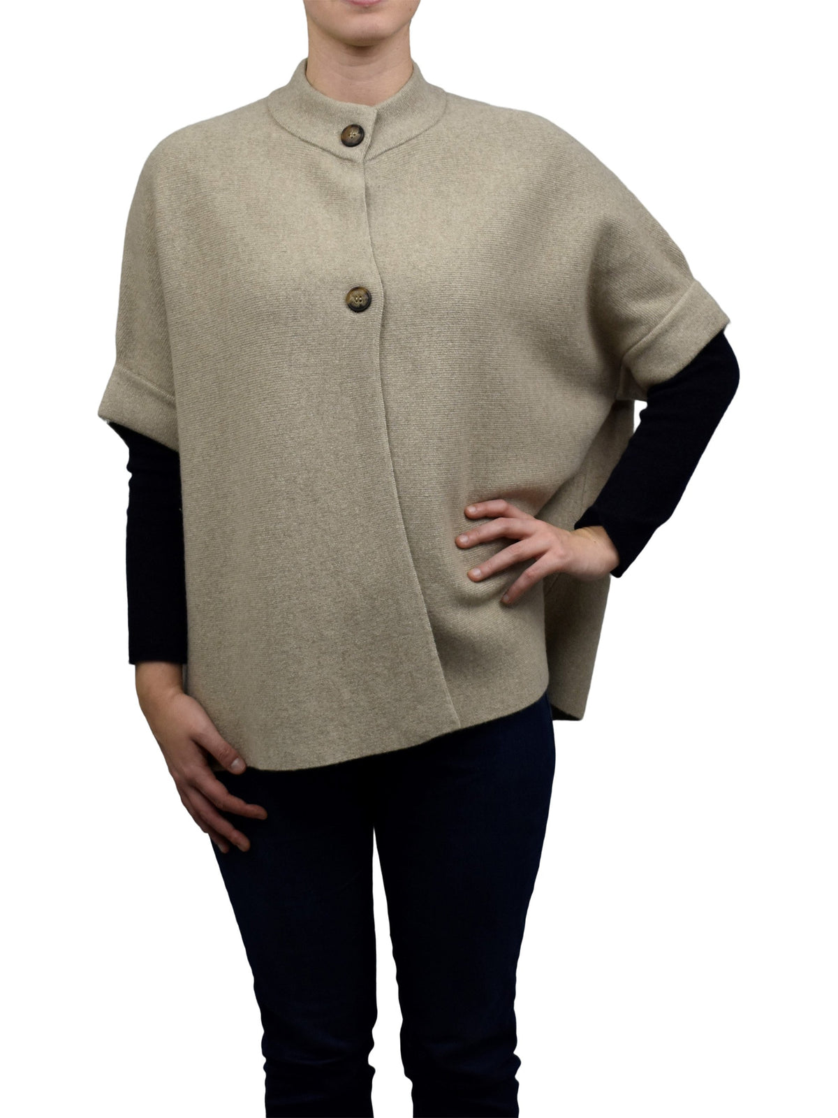 Cape mit Knöpfen Kaschmirmischung, Farbe Beige | Dalle Piane Cashmere