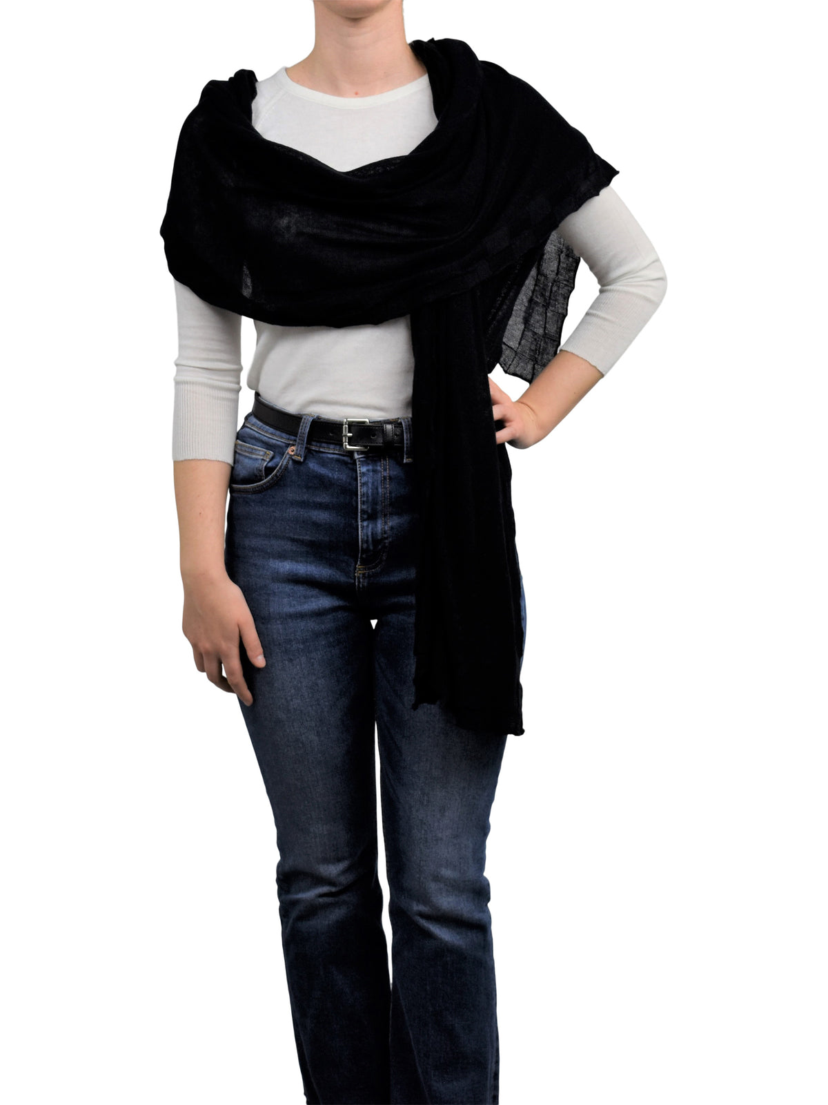 Stola Baumwolle und Kaschmir, Farbe Schwarz | Dalle Piane Cashmere