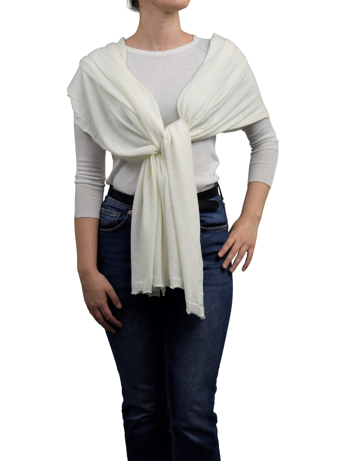 Stola Baumwolle und Kaschmir, Farbe Creme, Ansicht 2 | Dalle Piane Cashmere