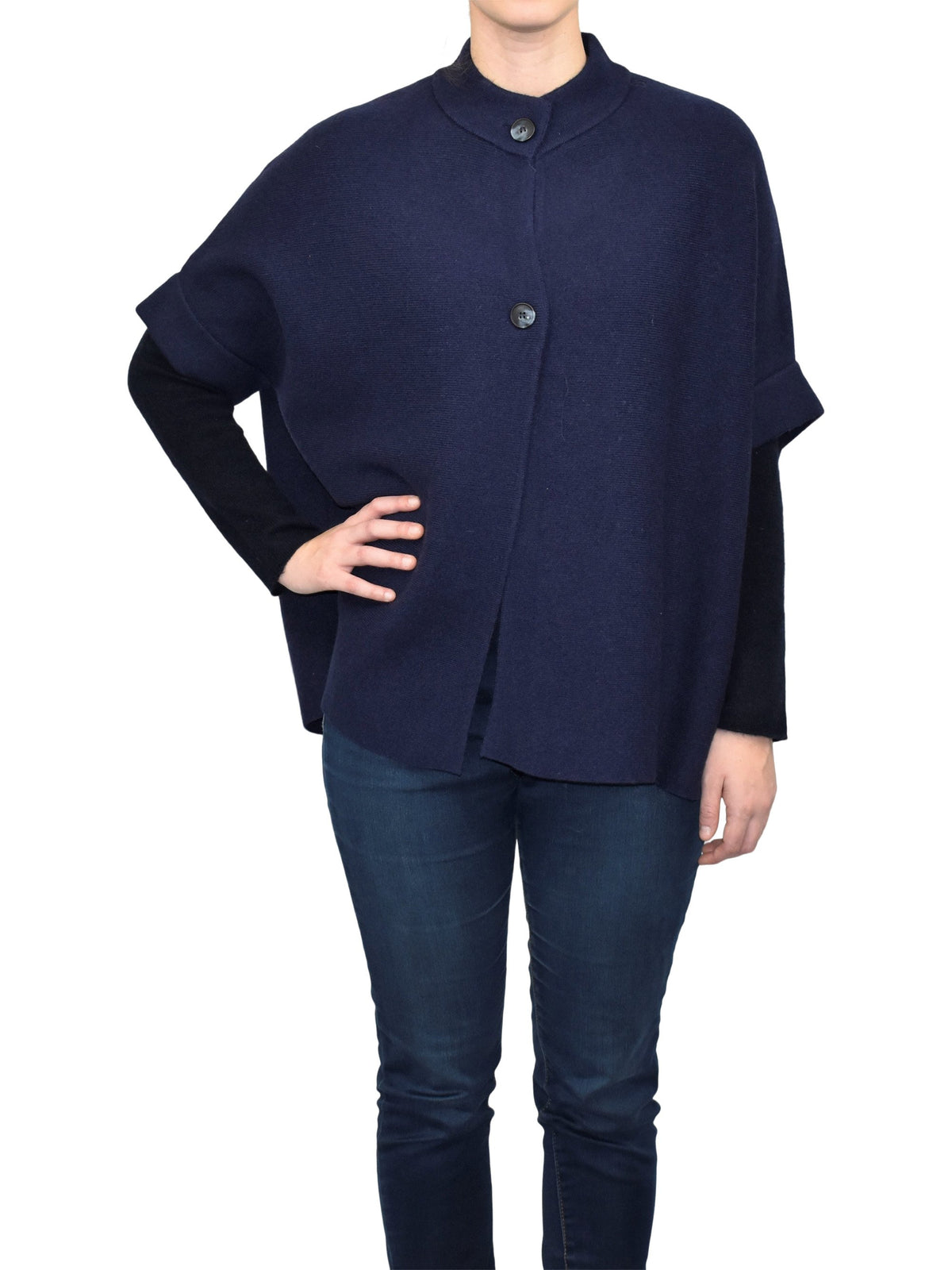 Cape mit Knöpfen Kaschmirmischung, Farbe Blau | Dalle Piane Cashmere