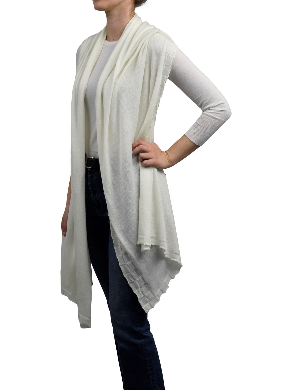 Stola Baumwolle und Kaschmir, Farbe Creme, Ansicht 3 | Dalle Piane Cashmere