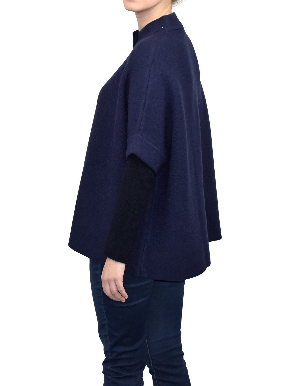 Cape mit Knöpfen Kaschmirmischung, Farbe Blau, Ansicht 3 | Dalle Piane Cashmere