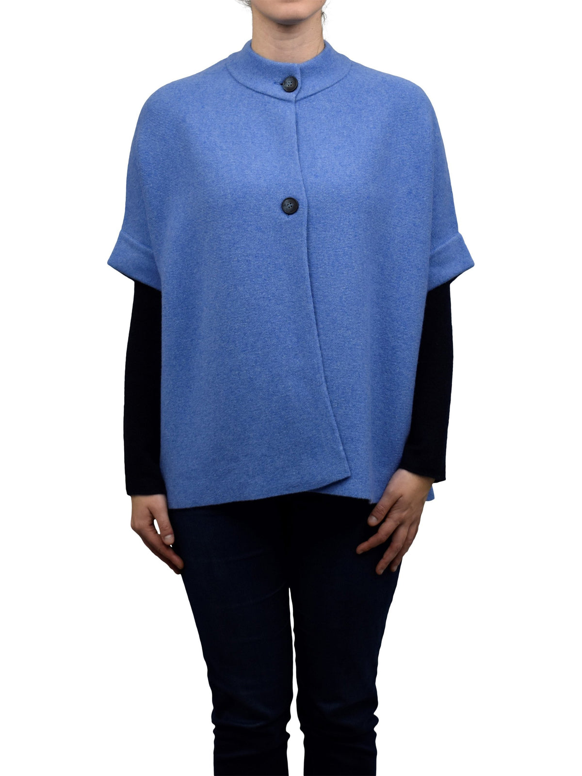 Cape mit Knöpfen Kaschmirmischung, Farbe Hellblau | Dalle Piane Cashmere