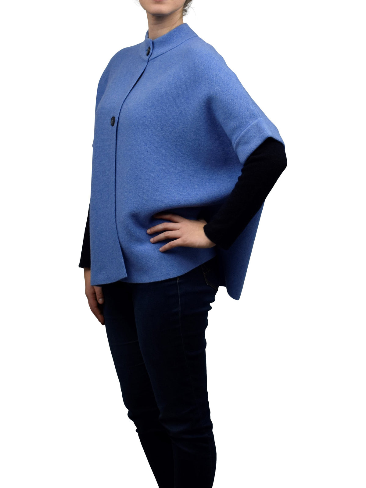 Cape mit Knöpfen Kaschmirmischung, Farbe Hellblau, Ansicht 2 | Dalle Piane Cashmere