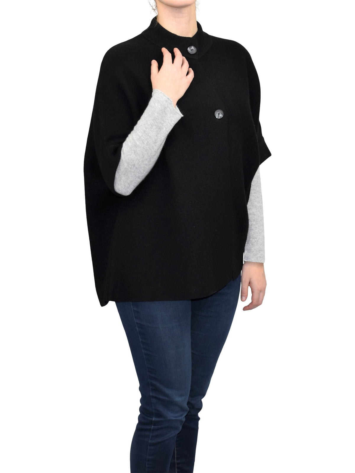 Cape mit Knöpfen Kaschmirmischung, Farbe Schwarz, Ansicht 2 | Dalle Piane Cashmere