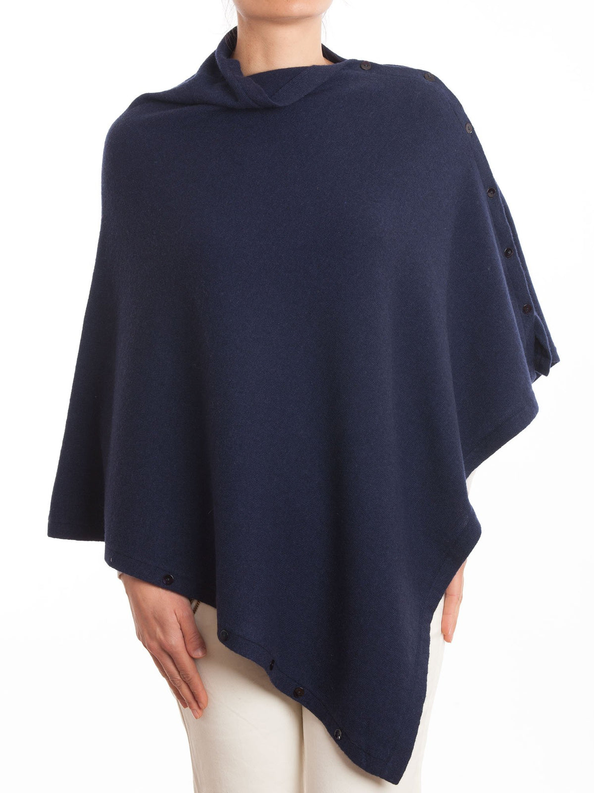 Poncho aus Kaschmirmischung mit Knöpfen, Farbe Blau | Dalle Piane Cashmere