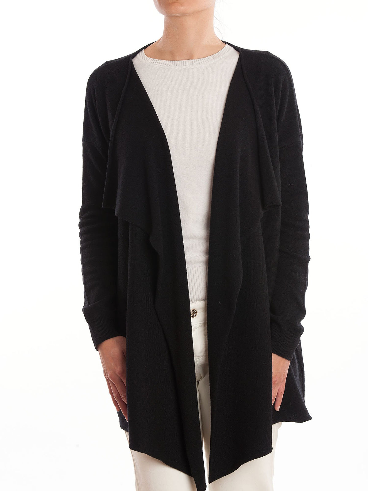 Strickjacke mit Wasserfallkragen aus Kaschmirmischung, Farbe Schwarz | Dalle Piane Cashmere