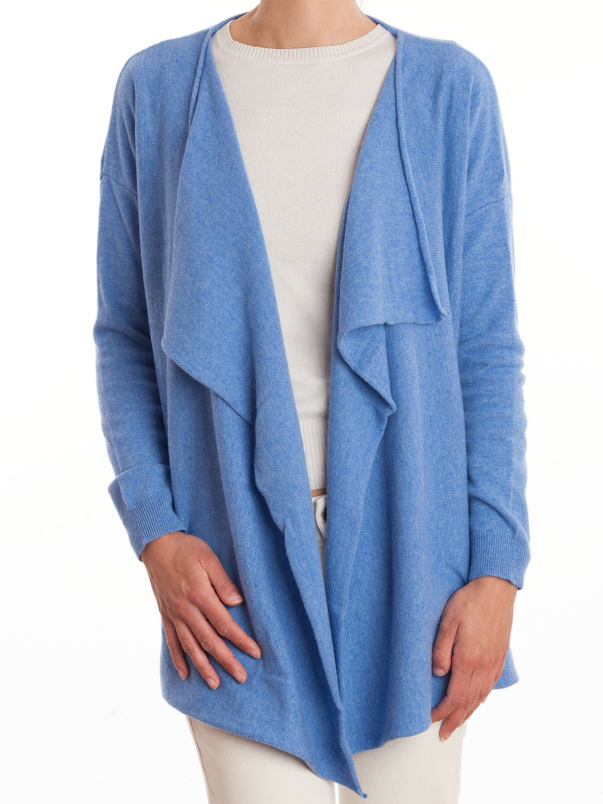 Strickjacke mit Wasserfallkragen aus Kaschmirmischung, Farbe Hellblau | Dalle Piane Cashmere