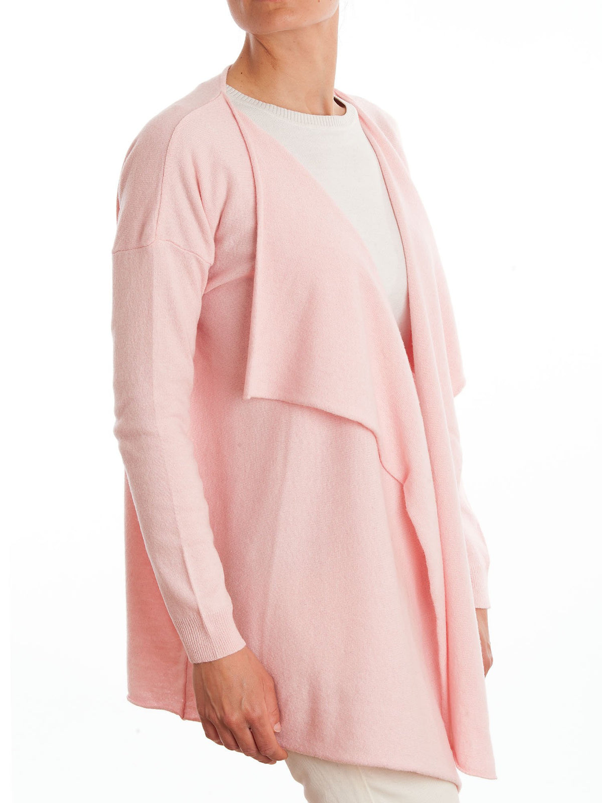 Strickjacke mit Wasserfallkragen aus Kaschmirmischung, Farbe Rosa, Ansicht 2 | Dalle Piane Cashmere