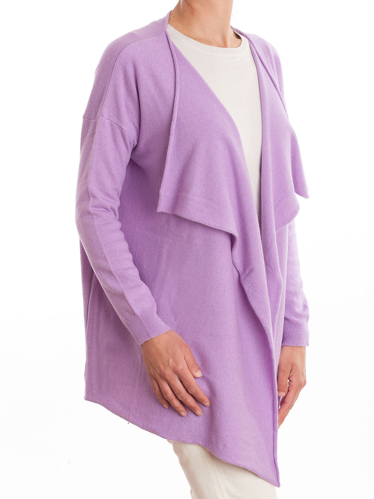 Strickjacke mit Wasserfallkragen aus Kaschmirmischung, Farbe Flieder, Ansicht 2 | Dalle Piane Cashmere