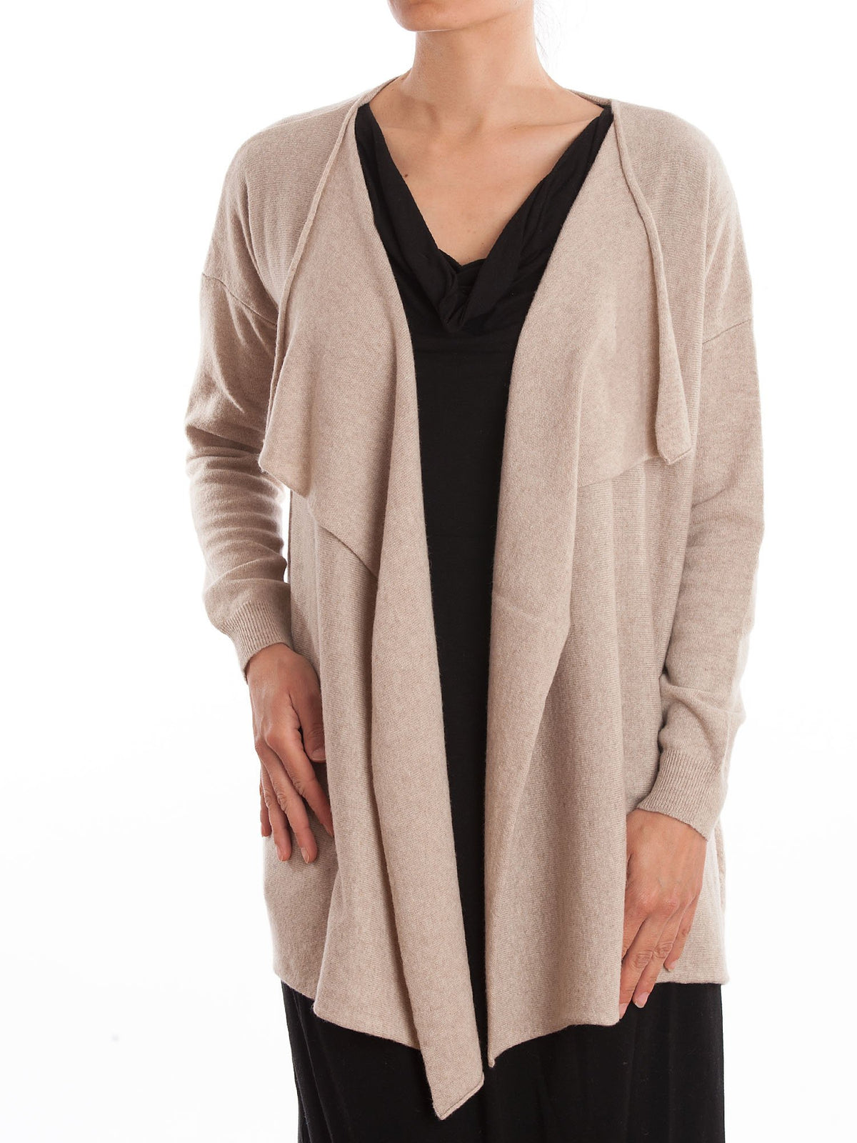 Strickjacke mit Wasserfallkragen aus Kaschmirmischung, Farbe Beige | Dalle Piane Cashmere