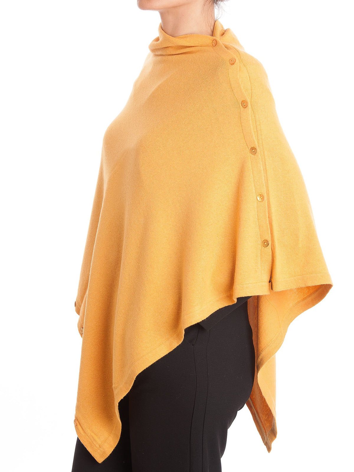 Poncho aus Kaschmirmischung mit Knöpfen, Farbe Gelb, Ansicht 2 | Dalle Piane Cashmere