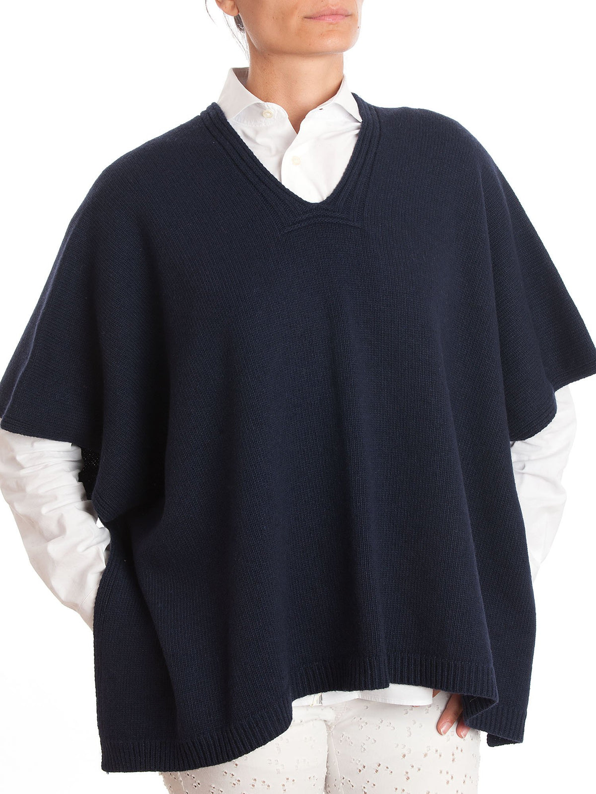 Cape mit seitlichen Knöpfen aus Kaschmirmischung, Farbe Blau | Dalle Piane Cashmere