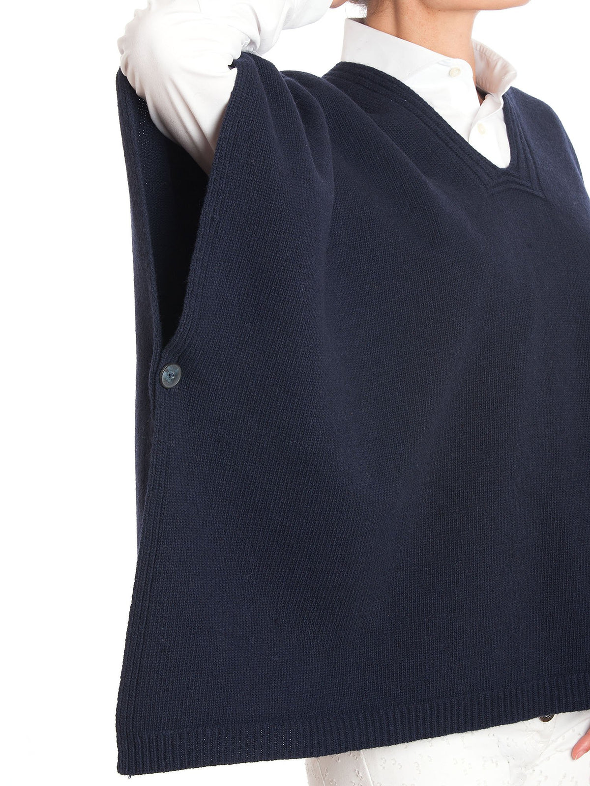 Cape mit seitlichen Knöpfen aus Kaschmirmischung, Farbe Blau, Ansicht 2 | Dalle Piane Cashmere