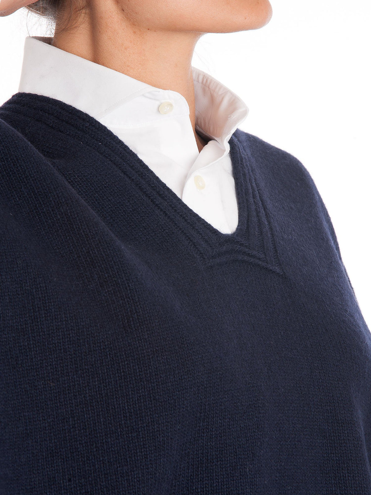 Cape mit seitlichen Knöpfen aus Kaschmirmischung, Farbe Blau, Ansicht 4 | Dalle Piane Cashmere