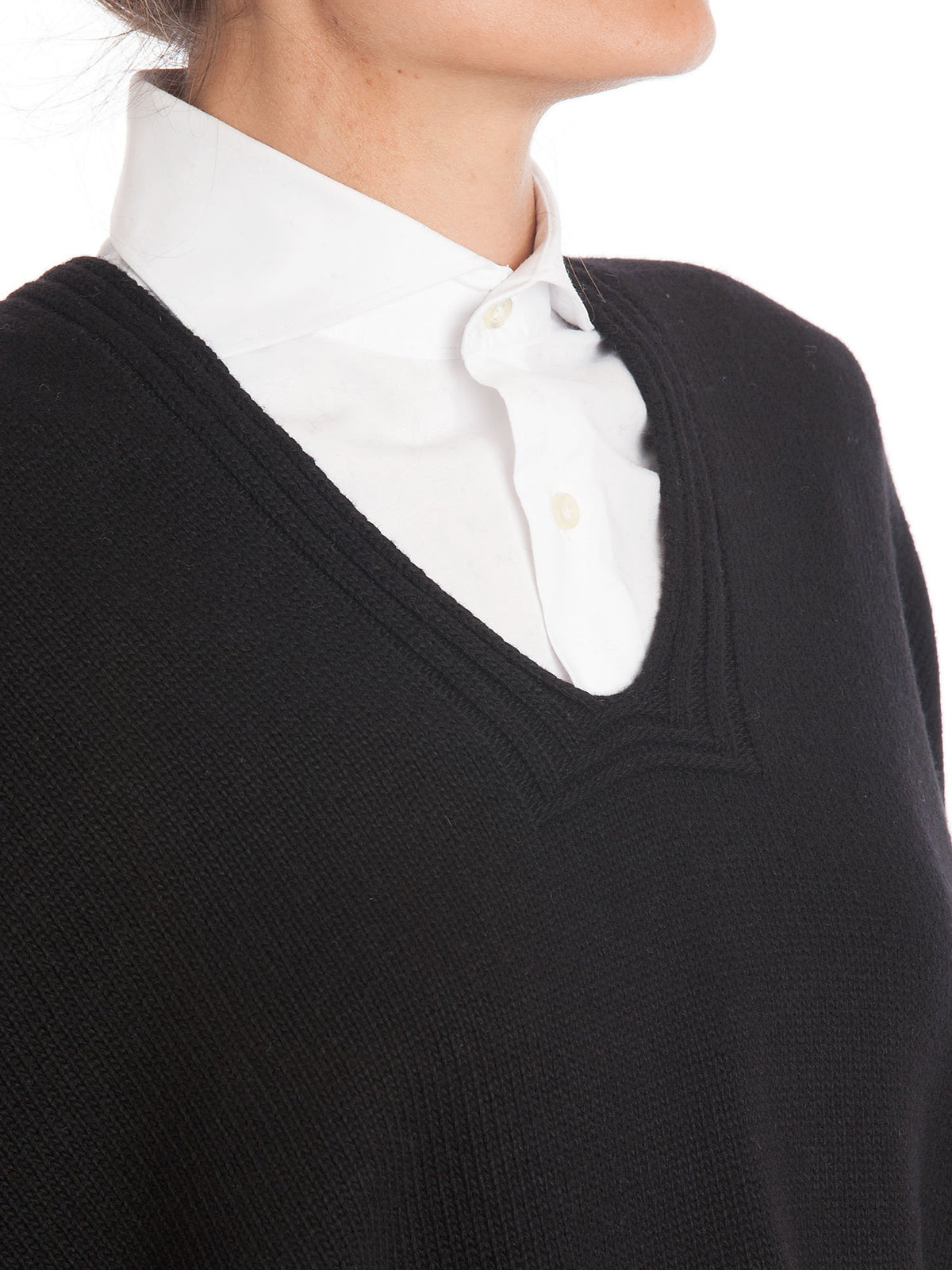 Cape mit seitlichen Knöpfen aus Kaschmirmischung, Farbe Schwarz, Ansicht 4 | Dalle Piane Cashmere