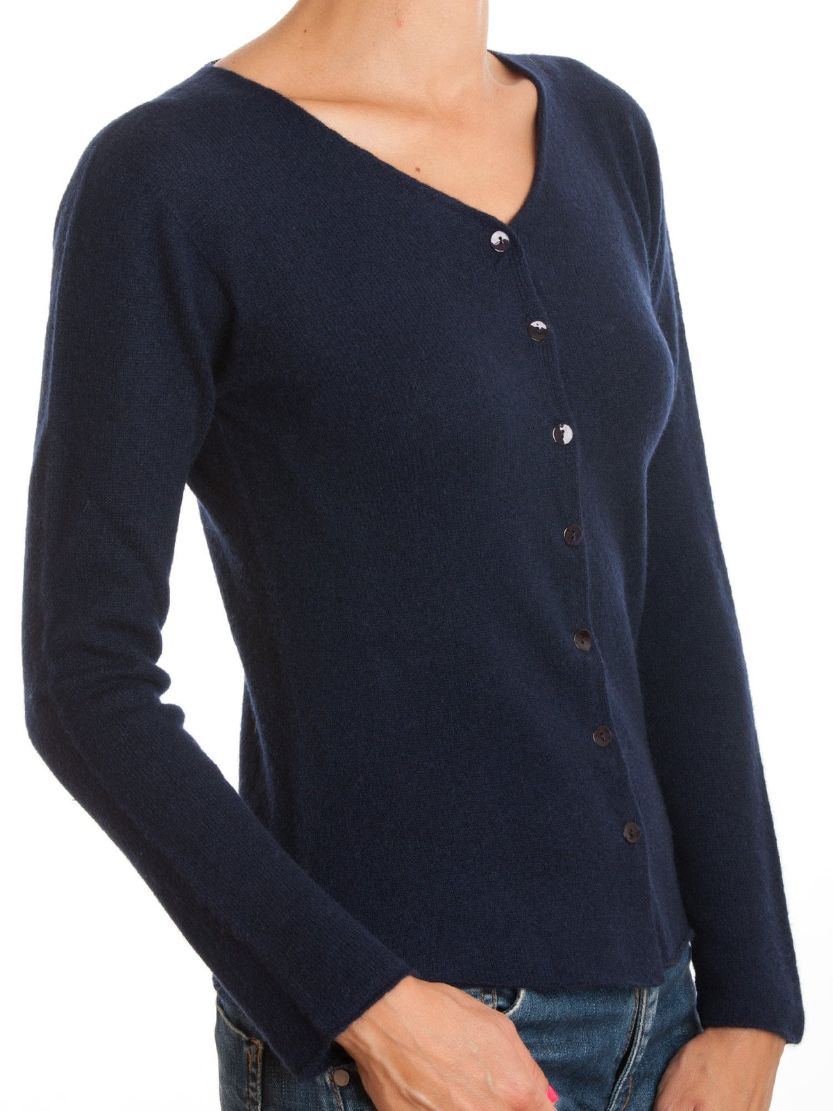 Strickjacke aus 100 % Kaschmir, Farbe Blau, Ansicht 2 | Dalle Piane Cashmere