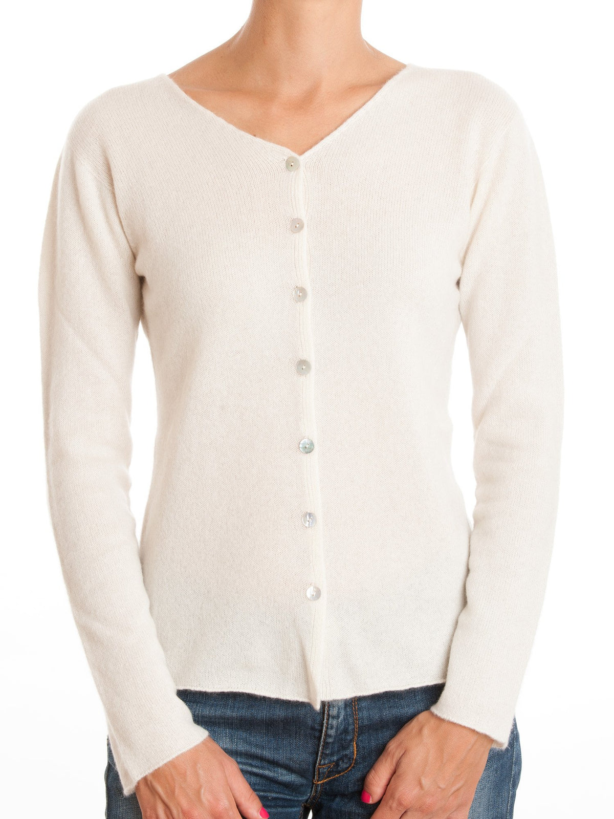 Strickjacke aus 100 % Kaschmir, Farbe Creme | Dalle Piane Cashmere