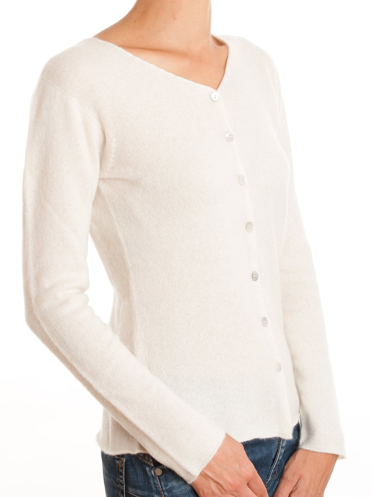 Strickjacke aus 100 % Kaschmir, Farbe Creme, Ansicht 2 | Dalle Piane Cashmere