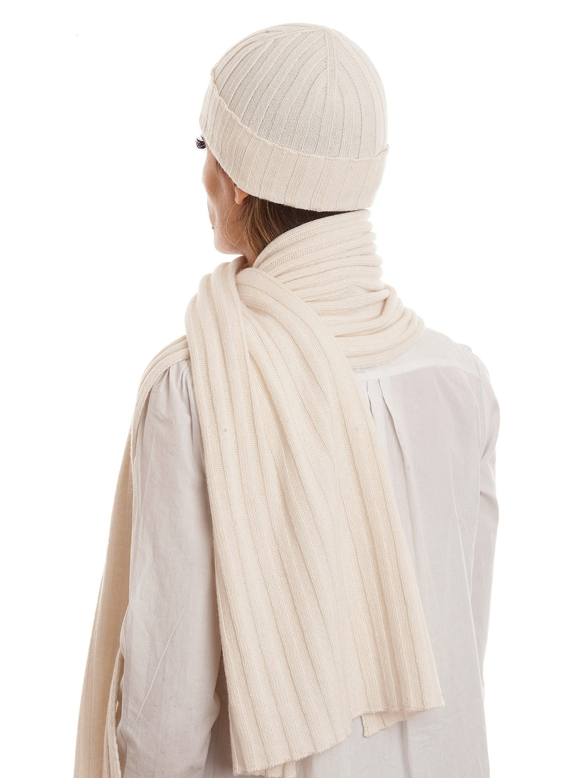 Schal und Mütze Set aus Kaschmirmischung, Farbe Creme | Dalle Piane Cashmere