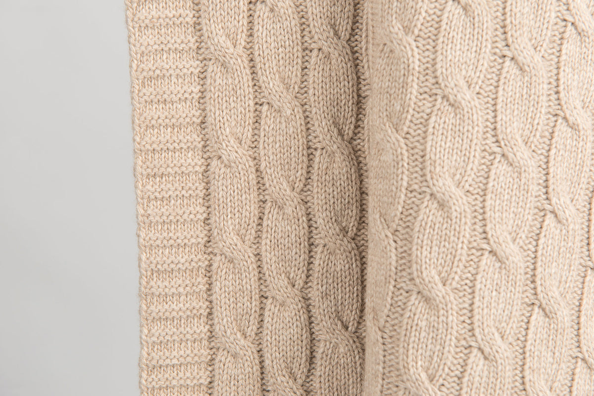 Plaid mit Zopfmuster aus Kaschmirmischung, Farbe Beige, Ansicht 2 | Dalle Piane Cashmere
