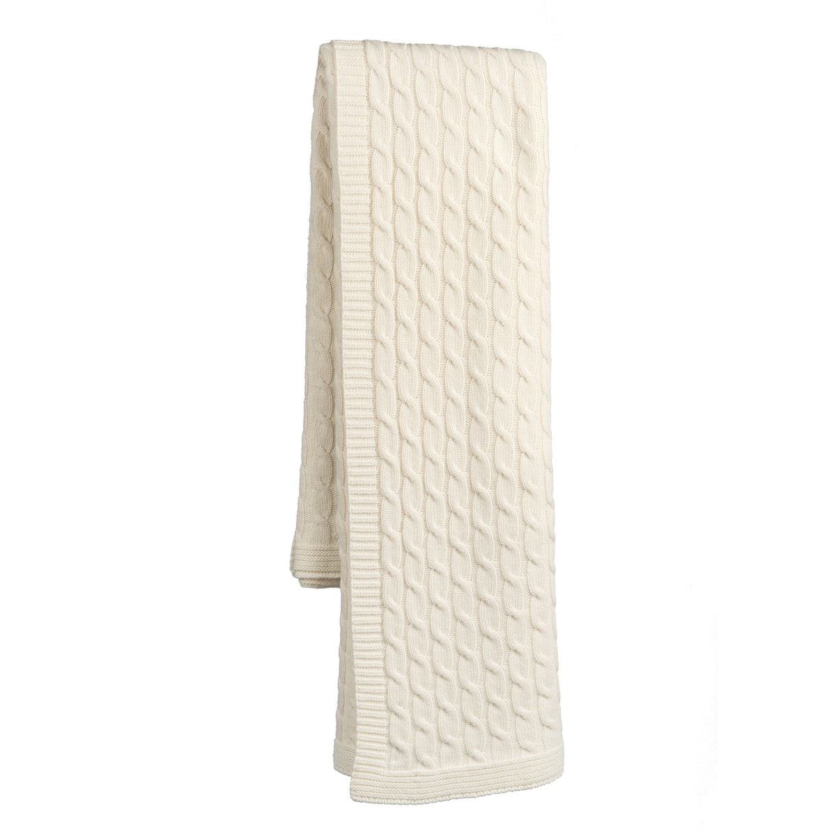 Plaid mit Zopfmuster aus Kaschmirmischung, Farbe Creme | Dalle Piane Cashmere