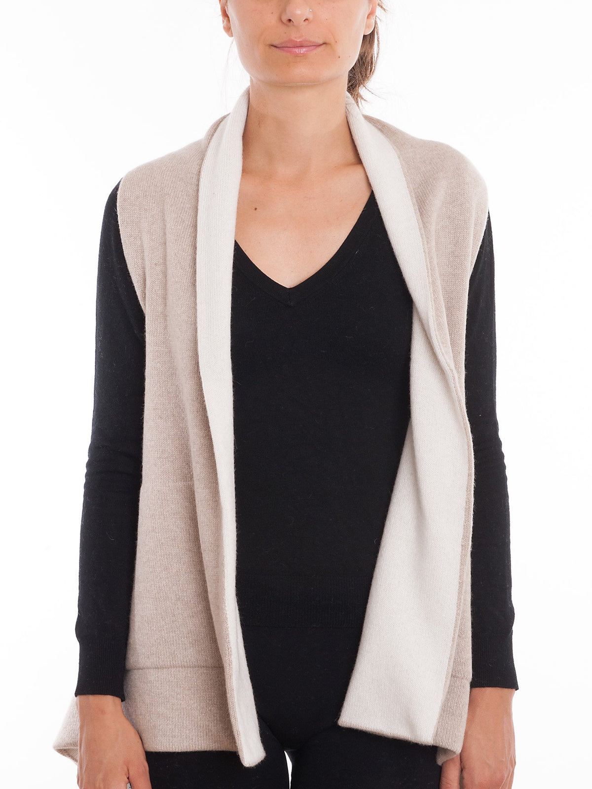 Zweifarbiges Cape aus Kaschmirmischung, wendbar, Farbe Beige Creme | Dalle Piane Cashmere