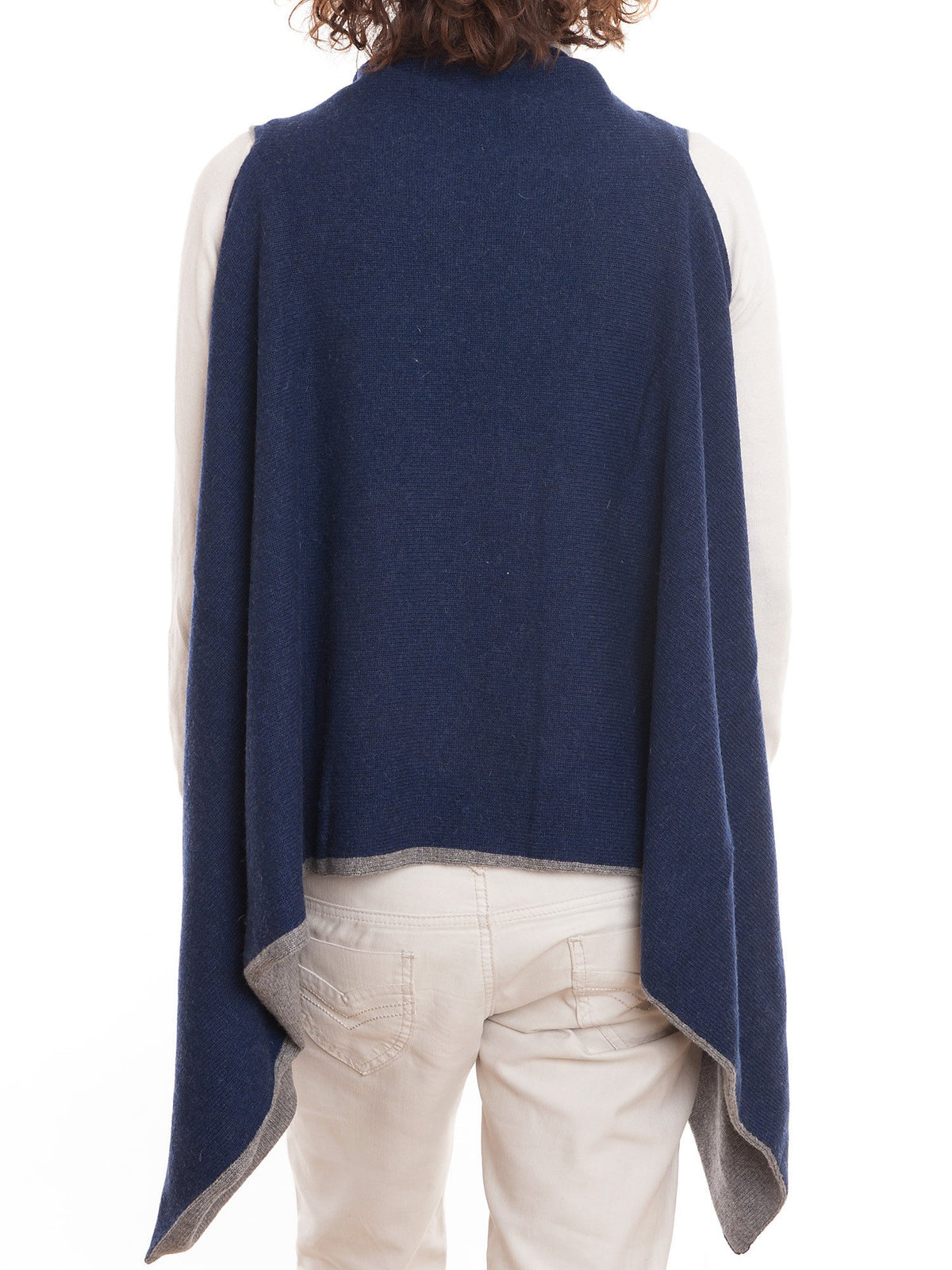 Zweifarbiges Cape aus Kaschmirmischung, wendbar, Farbe Blau Grau, Ansicht 2 | Dalle Piane Cashmere